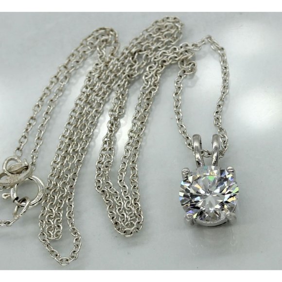925 STERLING 1 CARAT SOLITAIRE CZ DIAMOND PENDANT/NECKLACE 18" 3.0 GRAMS - Picture 2 of 8